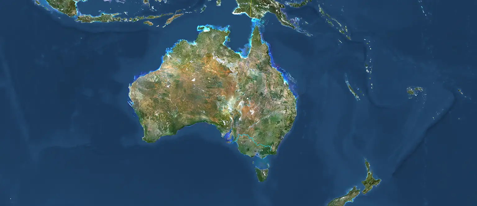 A satellite view of Oceania.