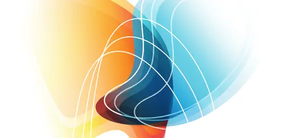 Curved abstract shapes, one with a yellow to red gradient, representing heat and the other with a maroon to blue gradient, representing humidity. The blue overlays the red and there are also thin white lines of the same shape overlaying the whole thing. This device is a variation on the Lethal Humidity Global Council logo.